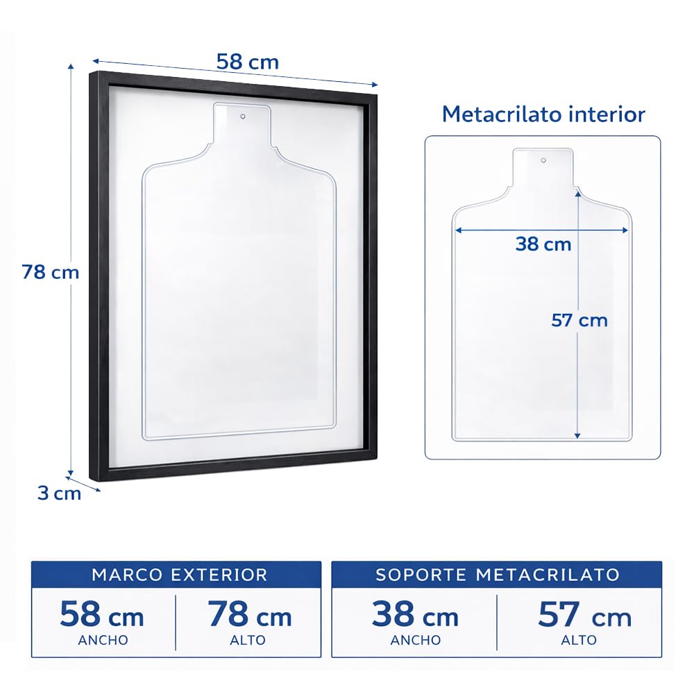Marco para Camisetas de fútbol 58x78 cm con Soporte de Metacrilato – Expositor de Camiseta deportiva, Cuadro Decorativo de Pared, Acabado Profesional, Fácil Montaje – Marco Negro con Fondo Blanco - 5