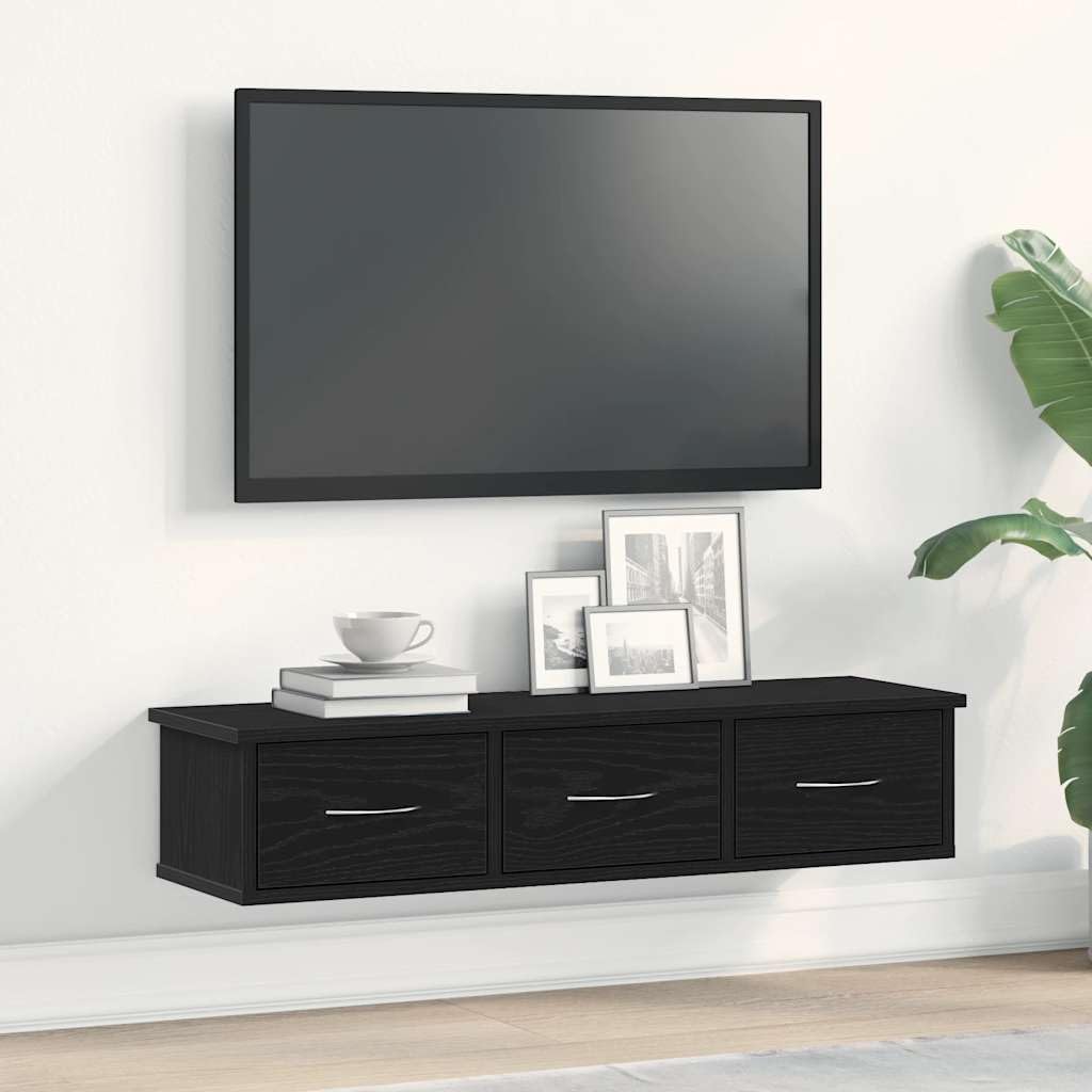 vidaXL Szafka ścienna, czarny dąb, 88x26x18,5 cm, szafka na TV, szafka wisząca, szafka z szufladami, szafki na TV, szafki wiszące, szafki z szufladami
