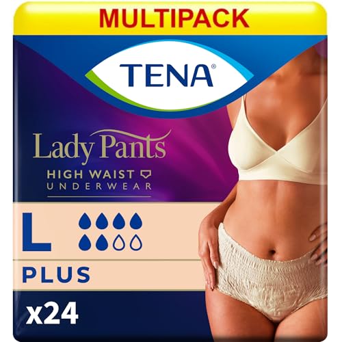 TENA Lady High Waist Adult Diaper Pants for Moderate to Heavy Bladder Weakness | 24 Pcs | Large (L) Size | Incontinence Panties, Underwear for Women | Waist Size 38-52 inch | 95-130 cms