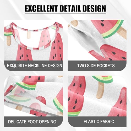 ALAZA Watermelon Ice Cream White Pajamas Short Sleeve 2 Piece Sleepwear Top and Bottom Pajama Set Unisex4