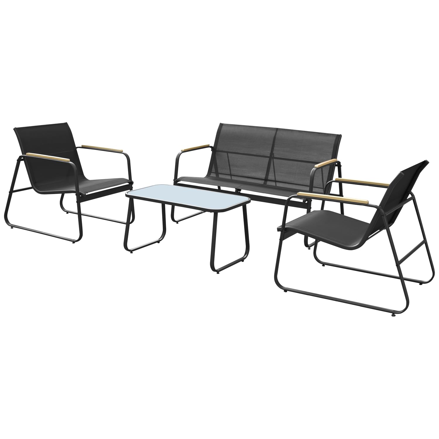 Happy Garden Salon de Jardin Tenerife en textilene Noir, 4 Places, disposant d'un canapé, de 2 fauteuils et d'une Table Basse rectangulaire