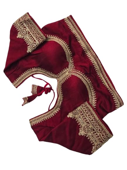 bong butiq Bichitra Silk Padded Soft Half Sleeve Blouse with Extra Margin for Alteration, Golden Embroidery-picture-16