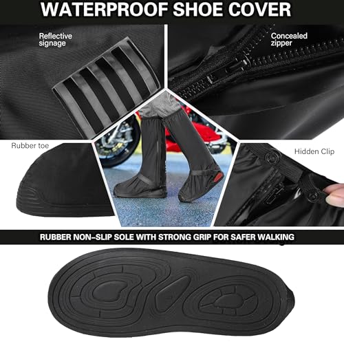 Image of iCreek Waterproof Shoe Covers Reflective Rain Boot Foldable Non-Slip Protective Overshoes for Rainy Day, Hiking, Outdoor