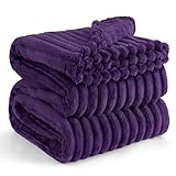 BEDSURE kuscheldecke 220x240 für Zimmer Deko - Tagesdecke, Wolldecke und Fleecedecke, Sofadecke, Weiche Warme Grobe Korddecke für Couch, Wohn- und Kuscheldecken, XXL Große Decke, Violett, 220 x 240 cm