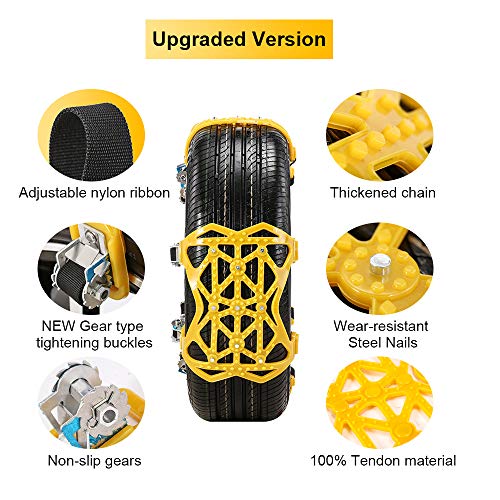 Qoosea Snow Chains 7 Pack Universal Car Anti-Skid Emergency Adjustable Tire Chains for Cars SUV Truck Driving on Snow and Ice Road, Sand and Mud Road, Uphill Road, Fit Tire Width from 165mm-265mm - Thumbnail 2