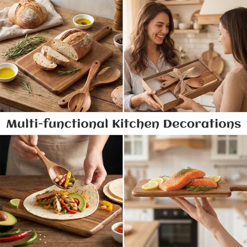 Set de Utensilios de Madera con Tabla de Cortar, Tenedor y Cuchara para Ensalada miniatura 7