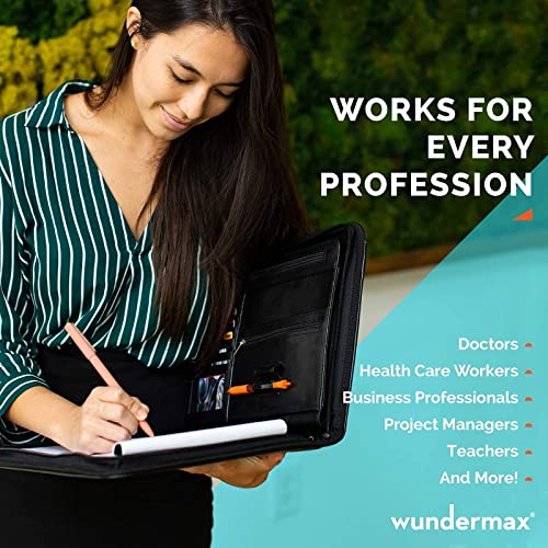 Wundermax Portfolio Binder - 13 X 10.7 X 1.9 Inch, Vegan Leather, 3-Ring Padfolio For Women And Men W/Handle, Zipper, Notepad, Detachable Binder And Pockets For Tablet, Resume And Documents - Black #TOP6