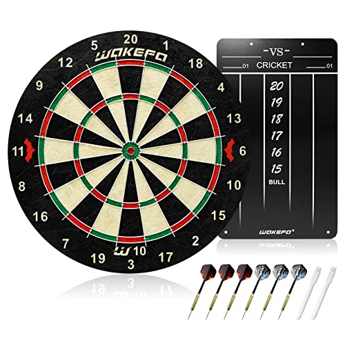 Wakefa Bristle Dart Boards for Adults Steel Tip Dart Board Set Professional Dartboard and Darts in Game Room Bar Office Regulation Size High Grade Sisal Dartboards with 6 18g Metal Tip Darts