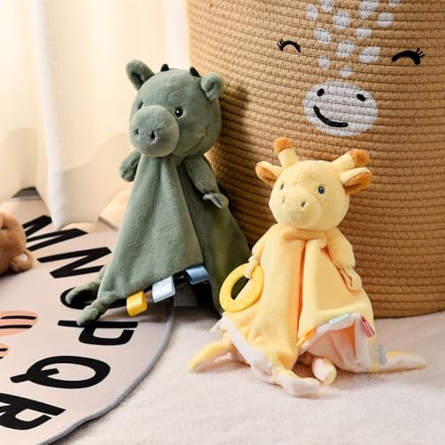 Image of Baby Security Blanket, Soft Loveys for Babies, Lovey for Newborn Boys and Girls, Deer Stuffed Animal, Baby Snuggle Toy with Teether & Textured Ribbons