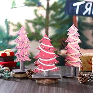 Meooeck 3 Pcs Rustic Christmas Decor Tabletop Christmas Tree Decorations Farmhouse Wood Trees Wooden Tree Centerpieces for Tables Rustic Xmas Decor with Rectangular Base for Home(Pink) Meooeck 3 Pcs Rustic Christmas Decor Tabletop Christmas Tree Decorations Farmhouse Wood Trees Wooden Tree Centerpieces for Tables Rustic Xmas Decor with Rectangular Base for HomePink