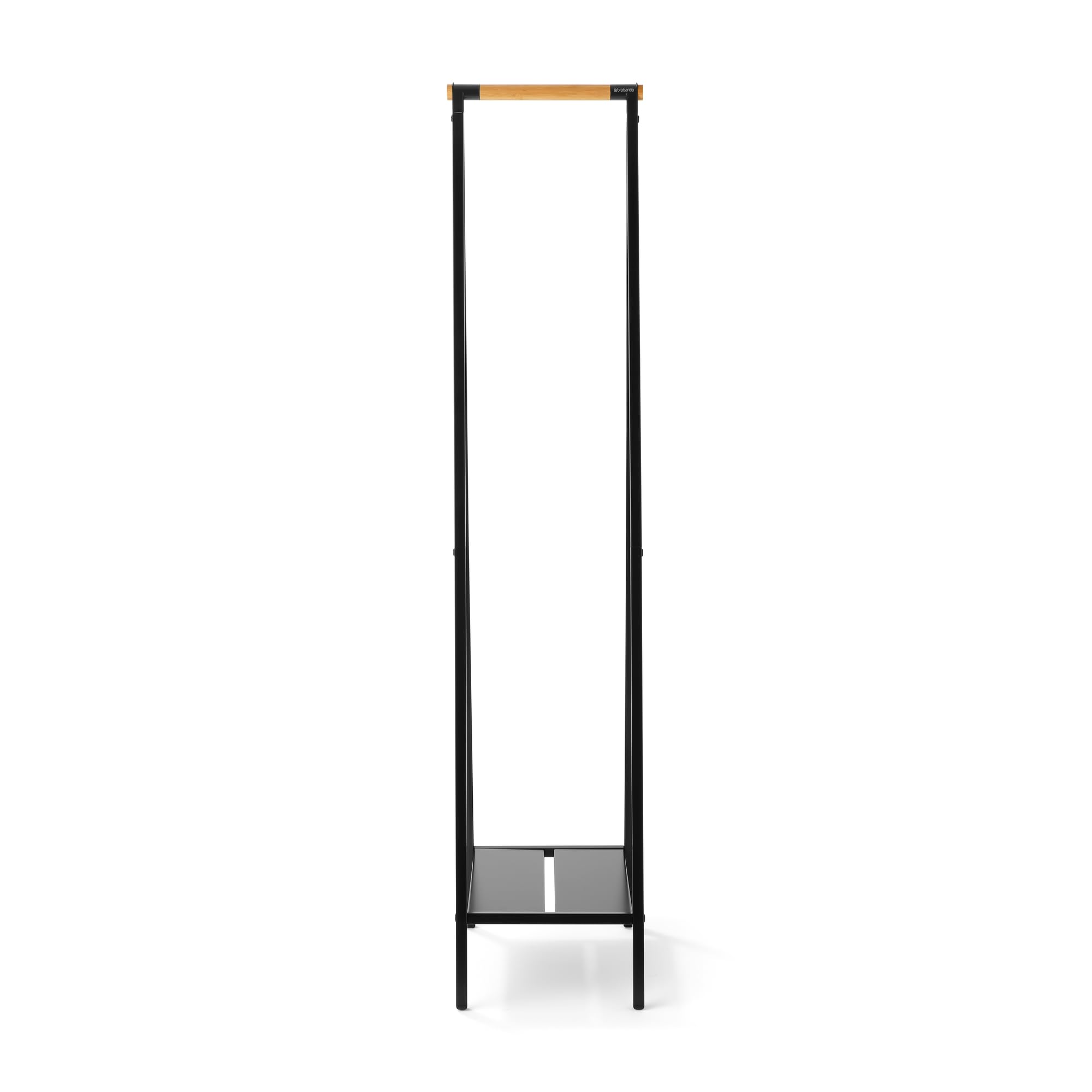 Brabantia - Perchero Linn, Compacto - Perchero de pie - Almacenaje de ropa - Para colgar, airear o secar ropa - Robusta estructura de acero y varilla de bambú - 47,6 cm x 34 cm x 170 cm - Negro Mate