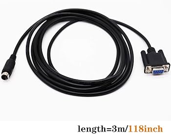 New168 10Ft Black PLC Programming Cable, 8P Mini Din Male to