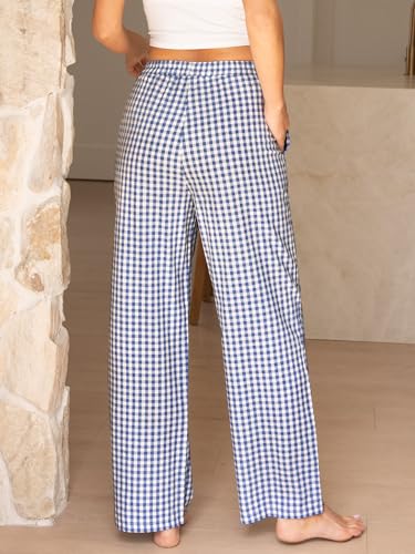 Image of ANRABESS Womens Gingham Striped Boxer Pants | 2026 Fall Outfits,Wide Leg Elastic Waist with Pockets,Casual Lounge Pajama Bottoms,Lightweight Breathable,Fashion Clothing