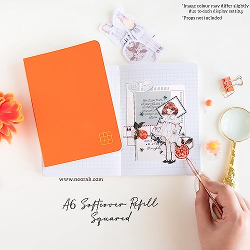 Image of NEORAH -A6 Checked Notebook (Square Ruling) SOFT COVER Organiser REFILL | 110 GSM | 160 pages (Size 14.8 cm x 10.5 cm) Planner Journaling Writing Note Taking Diary,Travellers Journal - Orange