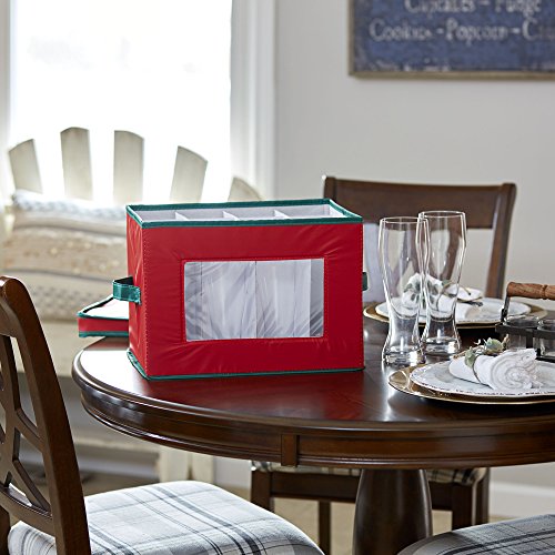 Household Essentials 544RED Stemware Storage Box With Lid And Handles | Champagne Glasses | Red Canvas thumb #7