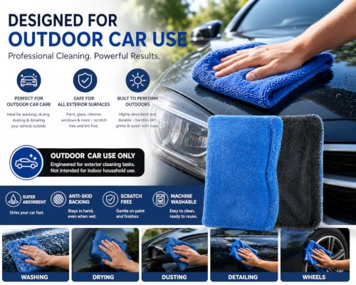 Image of BENAVJI Microfiber Cloth for Car - Puremagic 1100 GSM Twisted Loop Super Absorbent Towel - Edgeless Design with Plush Pile, Lint Free Cloth for Drying & Detailing, Transparent Pack of 2