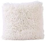 FabricMCC Faux Fur Pillow Cover, Decorative Super Soft Plush Mongolian Faux Fur Throw Pillow Cover Cushion Case (Ivory)