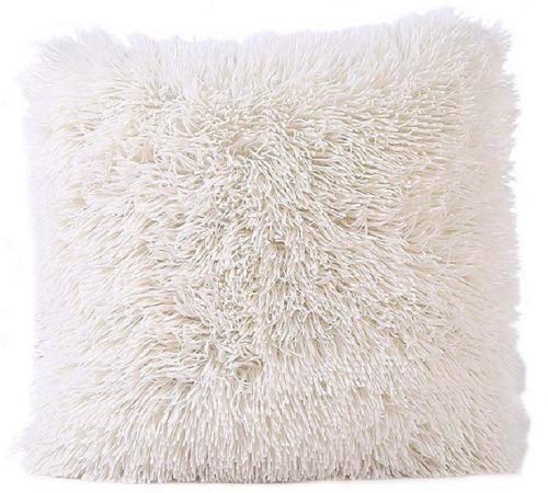 FabricMCC Faux Fur Pillow Cover, Decorative Super Soft Plush Mongolian Faux Fur Throw Pillow Cover Cushion Case (Ivory)