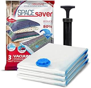 Spacesaver Premium Vacuum Storage Bags with 80% More Storage - Includes Hand-Pump for Travel - Double-Zip Seal and Triple Seal Turbo-Valve for Max Space Saving - Large 4 Pack