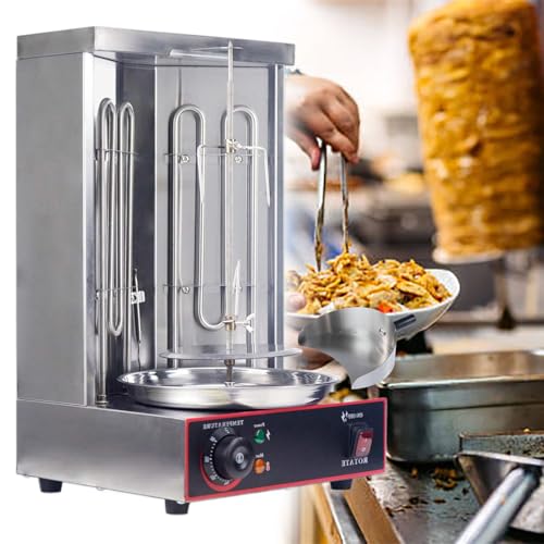 GESAIDES Máquina para Asar Shawarma, Máquina para Asar Kebab Vertical Eléctrica, Máquina para Asar a la Parrilla, con 2 Quemadores y Bandeja Recolectora de Carne