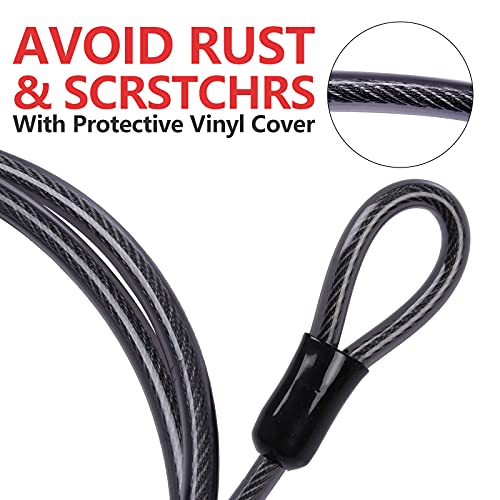 Delswin Security Steel Cable With Loops - 3/8 Inch (10 Mm) Thick (6' Or 15') Heavy Duty Bike Steel Cable Vinyl Coated Braided Cable For U-Lock And Padlock #TOP3
