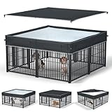 GEHENG Dog Playpen Cover Reinforced with Waterproof Sunshade Curtain | 1680D Waterproof Oxford Cloth & Nylon Mesh | UV-Resistant, Waterproof, Breathable | Fits 32' H 8 Panels Dog Playpen Only | Black