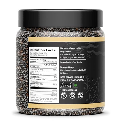 Image of Organic Box 100% Natural and Premium Raw Unroasted Chia Seeds and Basil Seeds - 250 Gram Each - Omega 3 and Fiber for Weight Loss - Diwali Gift Pack (500gm)