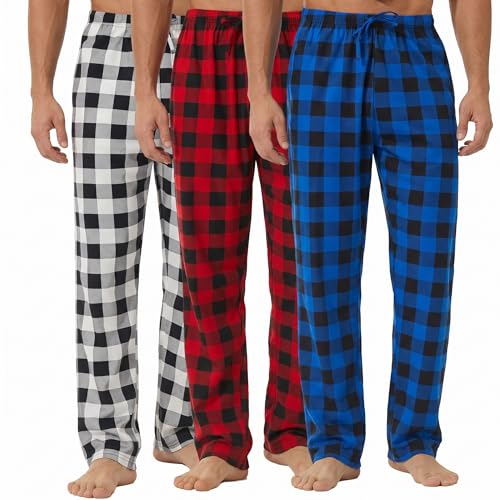 Pantalons de pyjama à carreaux pour homme LANBAOSI bas de nuit en coton lot de 1 3 pièces