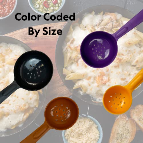 Image of Rite-Size 12 oz. Perforated Round Circle Server Portion Utensil, Copolymer Plastic Heat Resistant Professional Cooking Tool, Purple