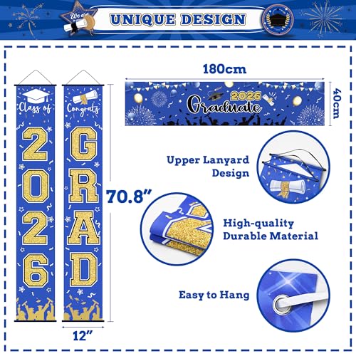 Image of 125 PCS Blue and Gold Graduation Party Decorations, 2026 Graduation Decorations, Class of 2026 Full Decor Set, Comgrats Grad Photo Banners, Tablecloth, Balloons, Cake Toppers