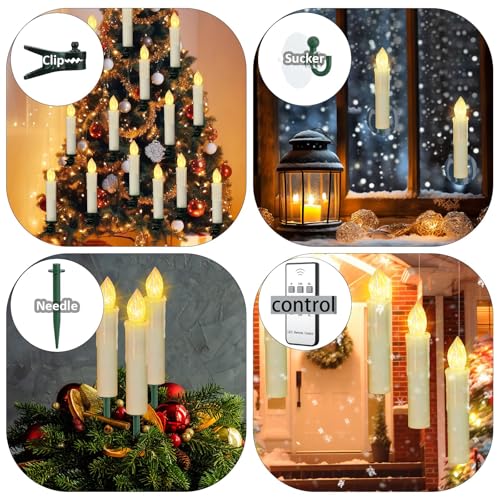 Image of 10PCS LED Flameless Taper Christmas Window Candles, Flickering with Remote, Battery Operated Xmas Tree Candles, Perfect for Home Decoration Hanging Candlesticks for Party Halloween Church Medium