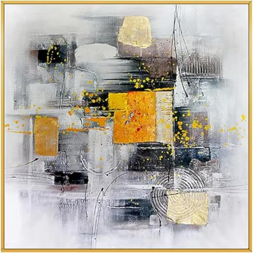 Peinture murale abstraite moderne et tableau coloré encadré 70 x 70 cm
