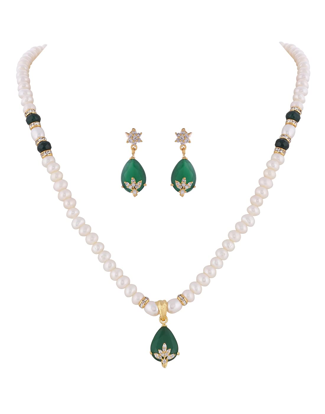 Hyderabad Jewels Natural Fresh Water Single String Pearls Set For Women Girls (GREEN) (B09RB1FD7N) Amazon Price History, Amazon Price Tracker