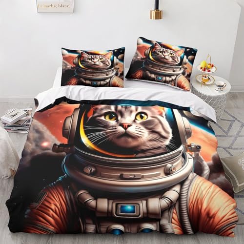 Ensemble de literie chat 3D King en microfibre premium haute densité