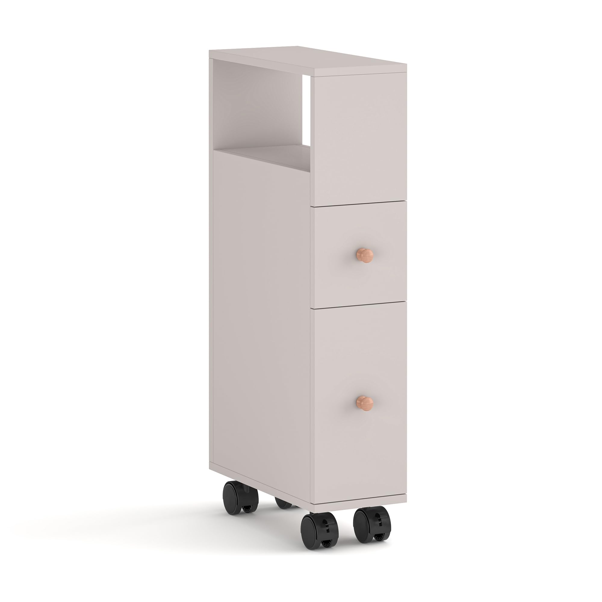 [en.casa] Armario Rodante Delgado Broreynna con Cajones y 1 Compartimento Abierto Carrito Auxiliar con Ruedas Mueble Baño de 3 Niveles Carro de Almacenamiento Cocina 66 x 15 x 33 cm - Color Arena
