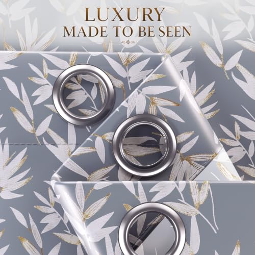 Image of HOKIPO Luxe Foliage Foil Printed Curtains 7 Feet Long Set of 2, Steel Grey