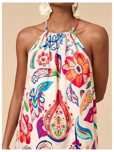 Image of SweatyRocks Women's Tropical Print Halter Dresses Sleeveless Holiday Summer Mini Dress