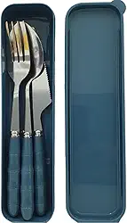 Jogo Talher 3 Peças Inox Estojo Garfo Faca Colher Marmita Viagem