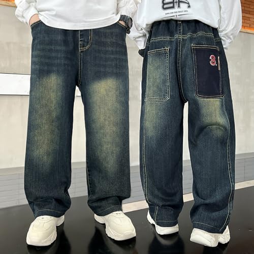 Boys Baggy Jeans Kids Casual Wide Leg Cargo Jeans Elastic Waist Denim Pants with Pockets Y2k Pants Loose Trousers 4-14 Years3