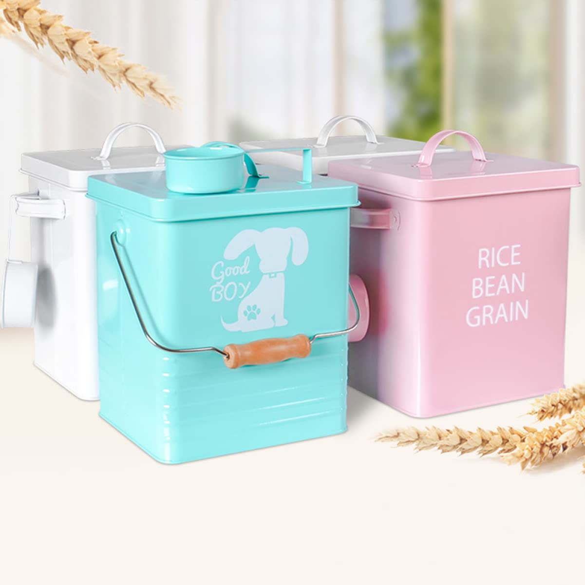 Sosoport Contenedor de Almacenamiento para Comida de Mascotas Rosa, Metal
