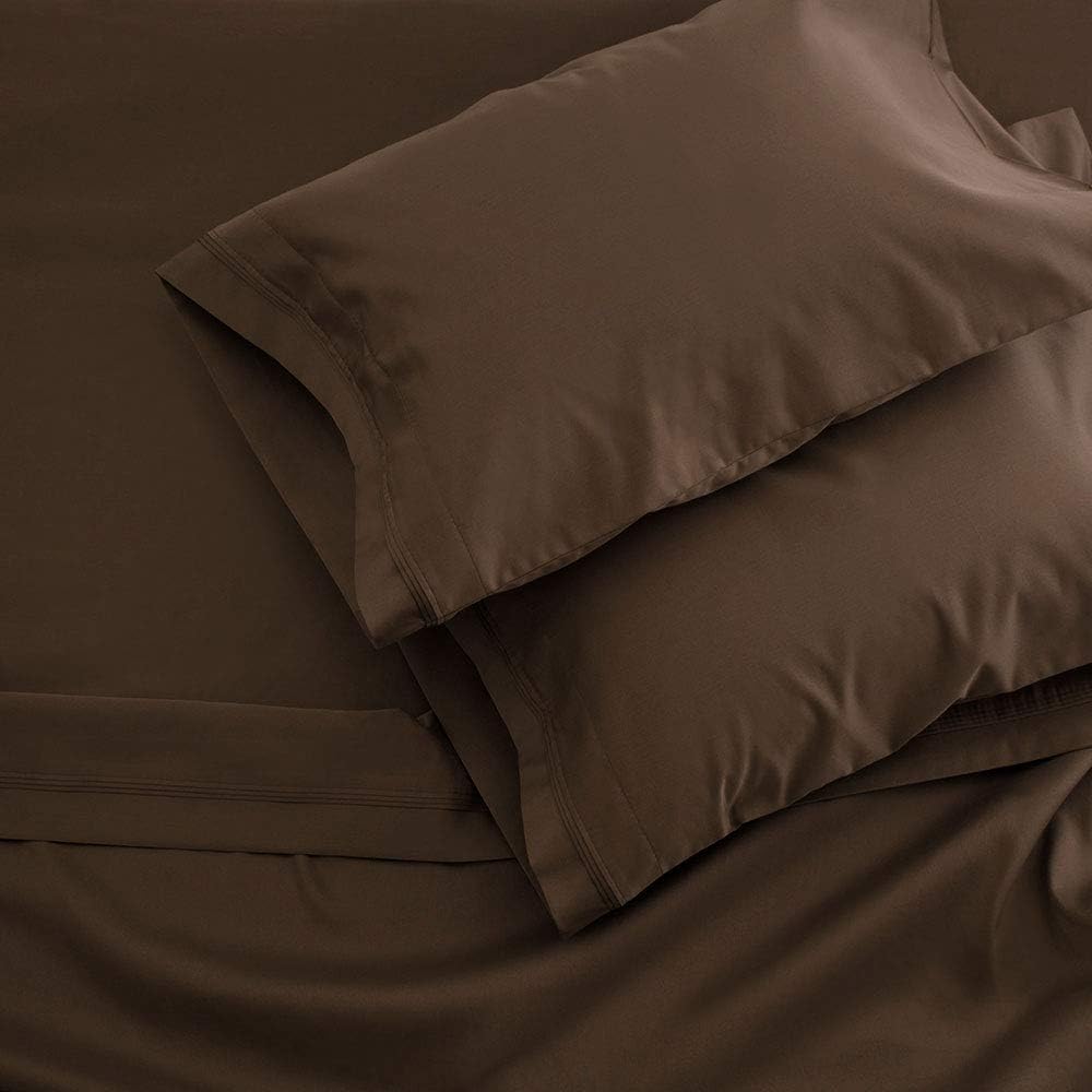 400 Thread Count Bed Sheet Sets - Luxurious 100% Egyptian Cotton Deep Pocket Sheets - Bedding Set Includes One Flat Sheet, Two Fitted Sheets & Two Pillowcases - Split King, Chocolate