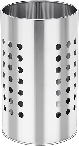 EORTA Soporte para utensilios de cocina de acero inoxidable, cilindro, organizador de drenaje de cubiertos, escurridor con agujeros de drenaje