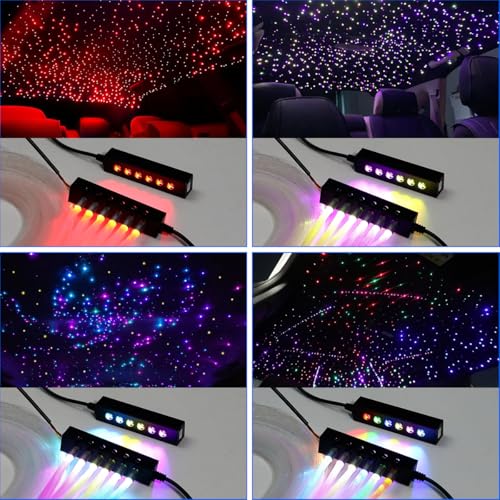 Image of AKEPO MIni Size 6-Hole 3.2W RGB Multiple Color Chasing Fiber Optic Light Kit, 9.8ft APP Control 720pcs*0.75mm /0.03in Optical Fiber Mixed Color Timer Function Car Home Use Starlight Headliner Light