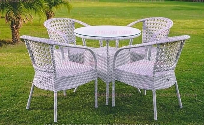 Image of India Outdoor Indoor Patio Furniture Sets Rattan Chair Patio Set Conversation Set Poolside Lawn Chairs Swingarea Balcony Outdoor Garden Furniture Chair (White with Black Cushion 4+1)