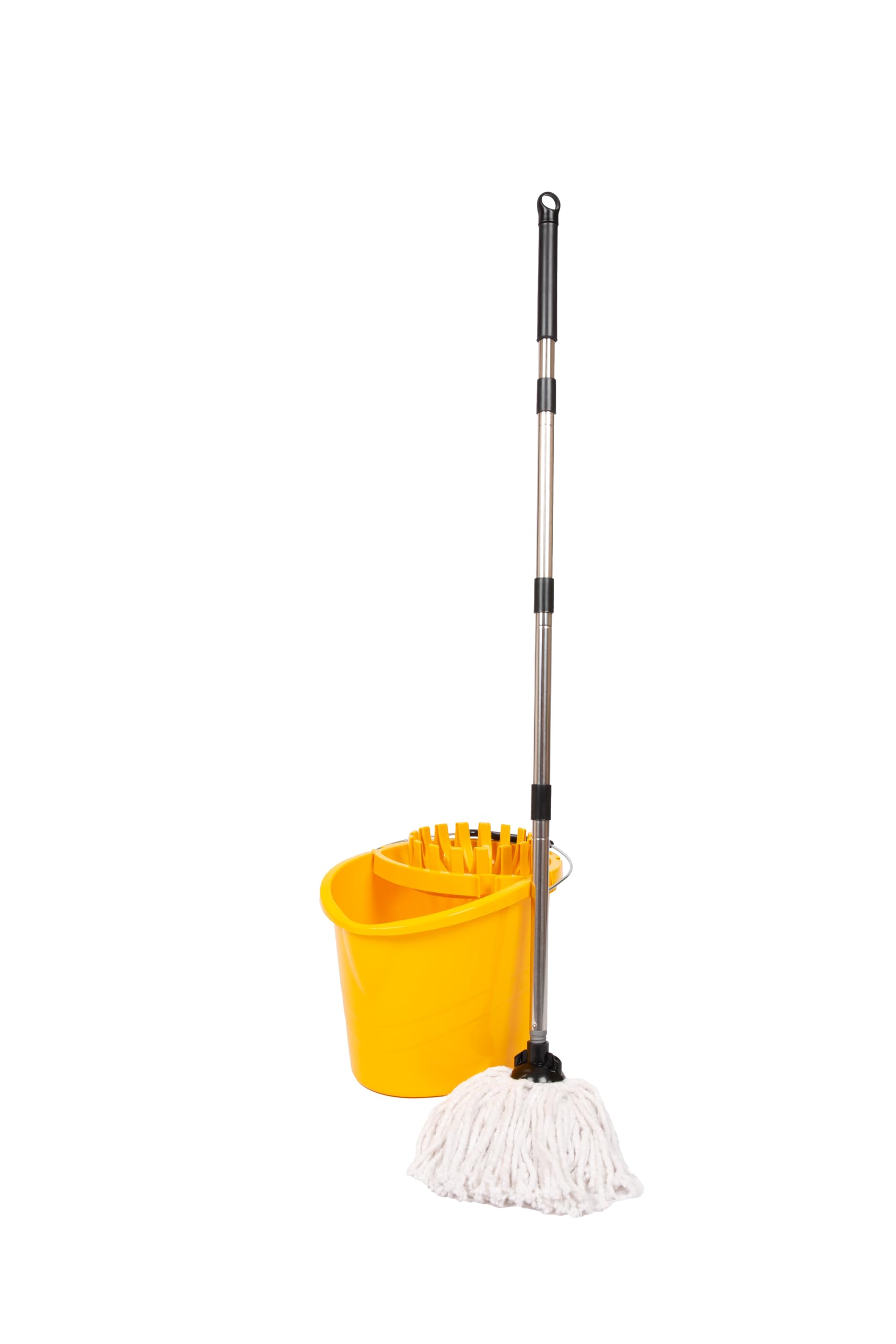 Requisite Needs Yellow Professional Mop And Bucket Set Heavy Duty With Wringer And Two Cotton Mop Heads For Floor Cleaning - 16L Bucket With Pouring Lip (Yellow)