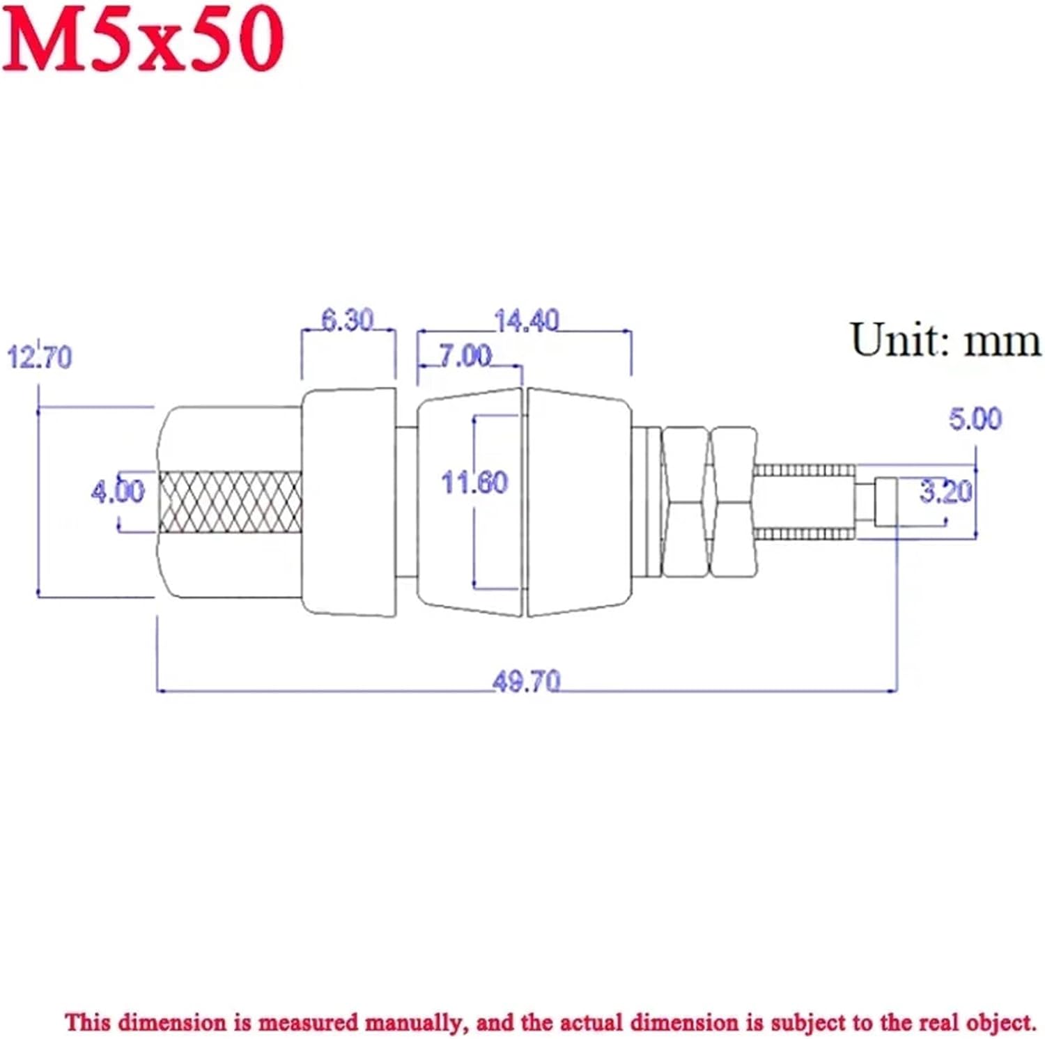 Power Distribution Block 20pcs Wire Binding Post Thread Screw M4 M5 M6 M8 M10 Lithium Battery Weld Inverter Clamps for Auto(M5 x 50 Copper,Black)
