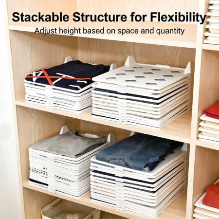 5-Piece Clothing Organizer, Stackable Closet Storage with Flip-Top Lid, Space-Saving Layered Design for Shirts/T-Shirts, Durable PP Material for Home Bedroom Closet Organization