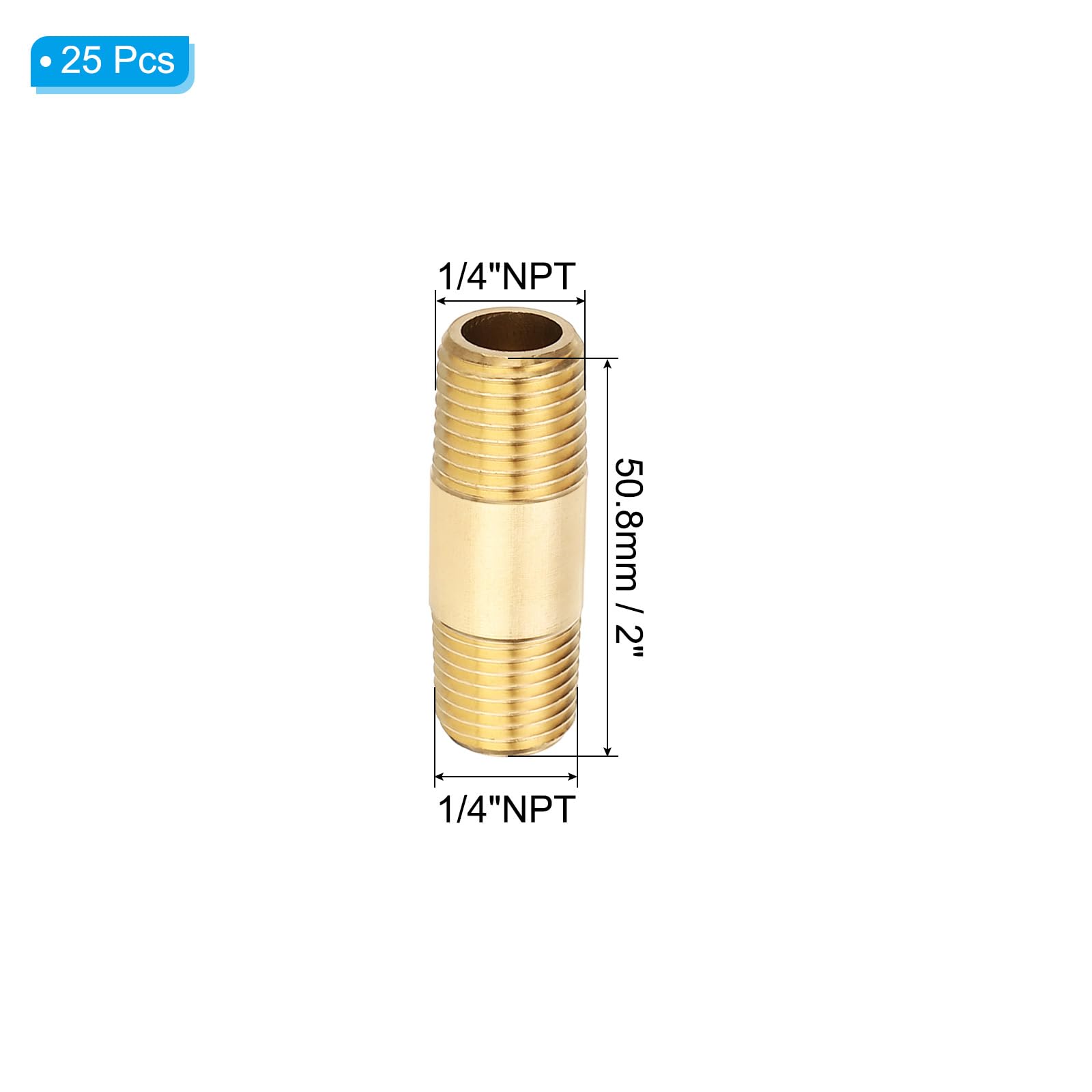 PATIKIL 25Pcs 1/4" x 1/4" NPT Mâle Raccord De Tuyau En Laiton Long Nipple