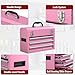 Kieperi 3 Drawers small Tool Box,Portable 3 Drawer Steel Tool Box with Locking System toolbox organization with Liner for Tools Storage (Pink)