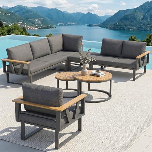 Salon de jardin pour 6-8 personnes,ensemble de canapés de jardin d'extérieur avec 2 tables basses rondes,Sièges extérieurs modulables,Pieds de chaise...